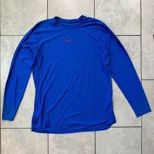 Nike Shirt Mens Size L Blue Red Center Swoosh Long Sleeve